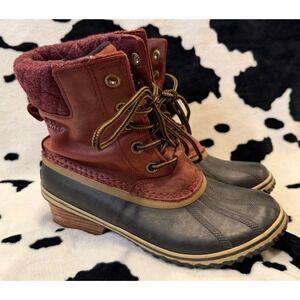 Sorel Slimpack II Lace Waterproof Leather Duck Boots Red NL2348-628 Womens 9